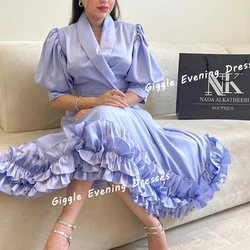 Giggle Satin V-Neck Ruched Prom Elegance Gown Saudi Arab Summer Exquisite Ankle-Length Evening Party Dresses for Women 2024