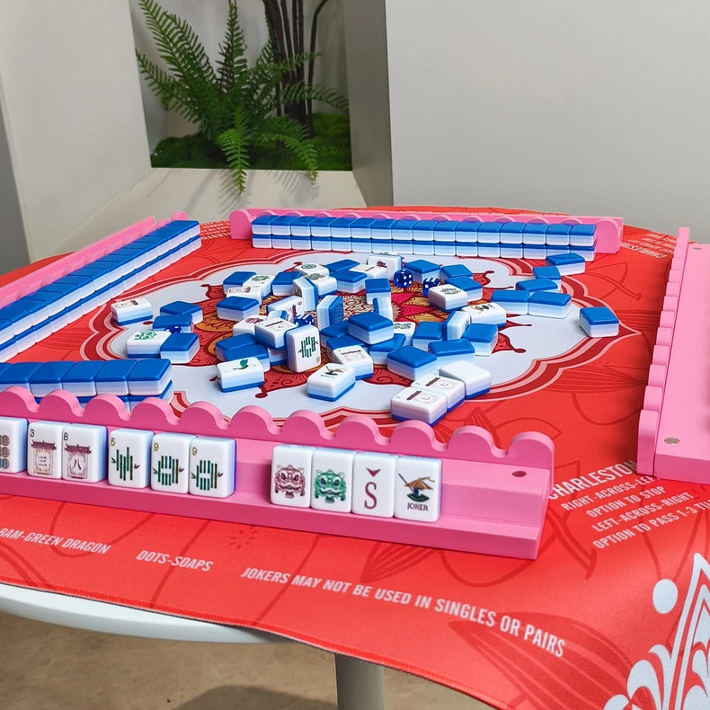 Luxury Engraved American Mahjong Set 4-Layer Acrylic Mahjong Game Tiles Cobalt Blue Mah Jongg Travel Sets for Gather with Friend
