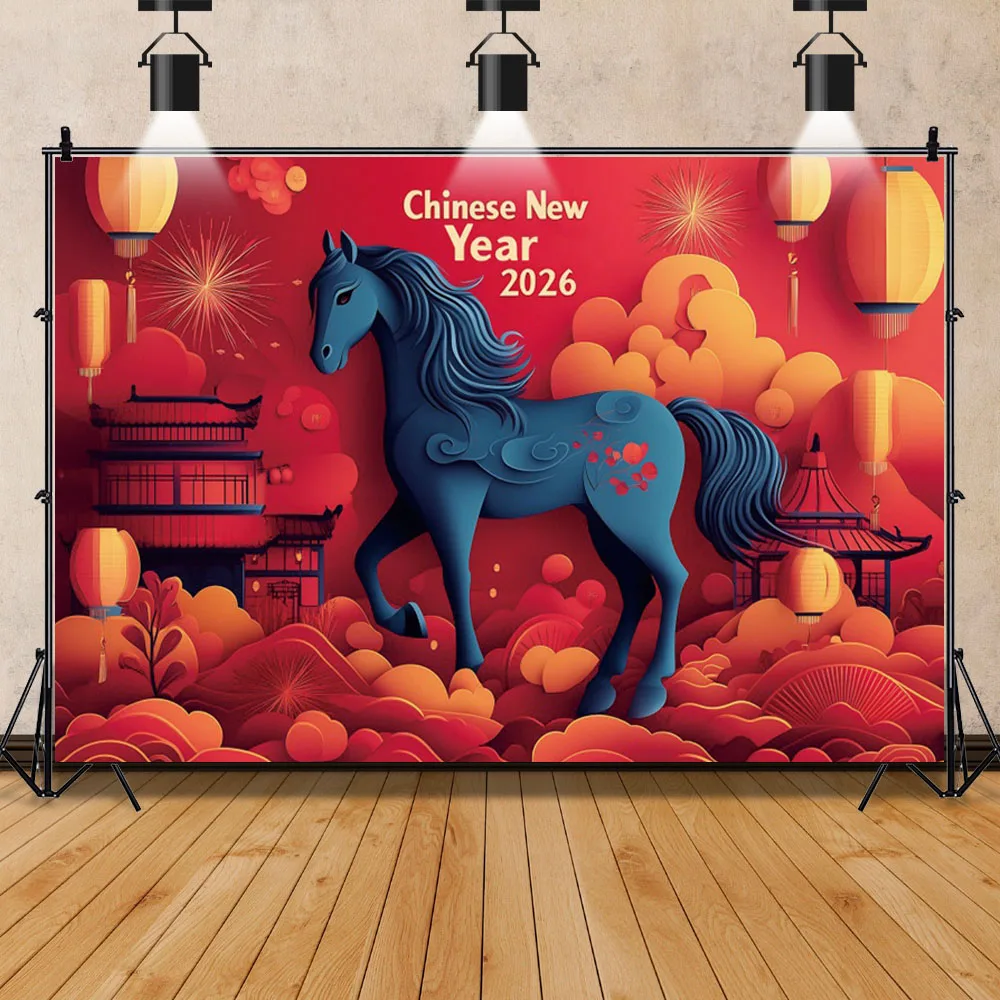 السنة الصينية الجديدة 2026 خلفية التصوير النمط الصيني السنة الجديدة زهرة حمراء الحصان فانوس ليلة رأس السنة الصينية خلفية الصورة #6