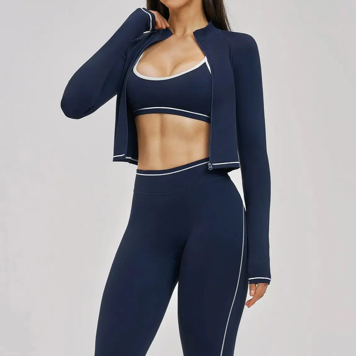 

Женский спортивный костюм Ningyu из 3 предметов: комплект для йоги с молнией, дышащий спортивный костюм с длинным рукавом, одежда для тренировок