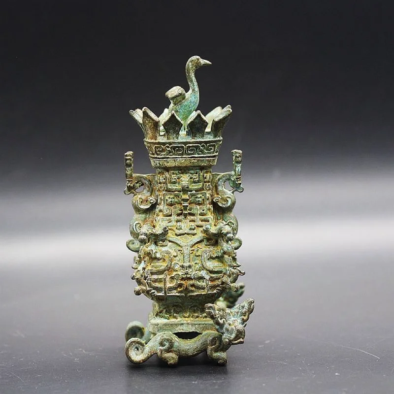 

Antique Collection Antique Spring and Autumn War and Han Bronze Lotus Crane Square Statue Simple and Elegant Office Living Room