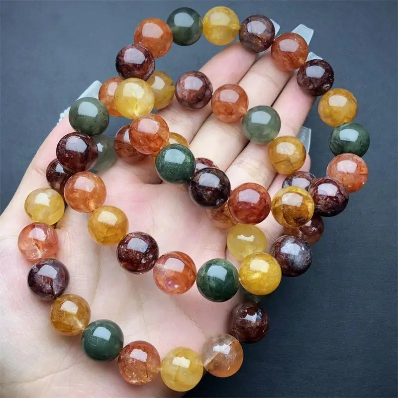 

12.8MM Natural Colored Fire Quartz Hematoid Bracelet Crystal Fashion Bangles Women Healing DIY for Girls Ladies Jewelry 1PCS