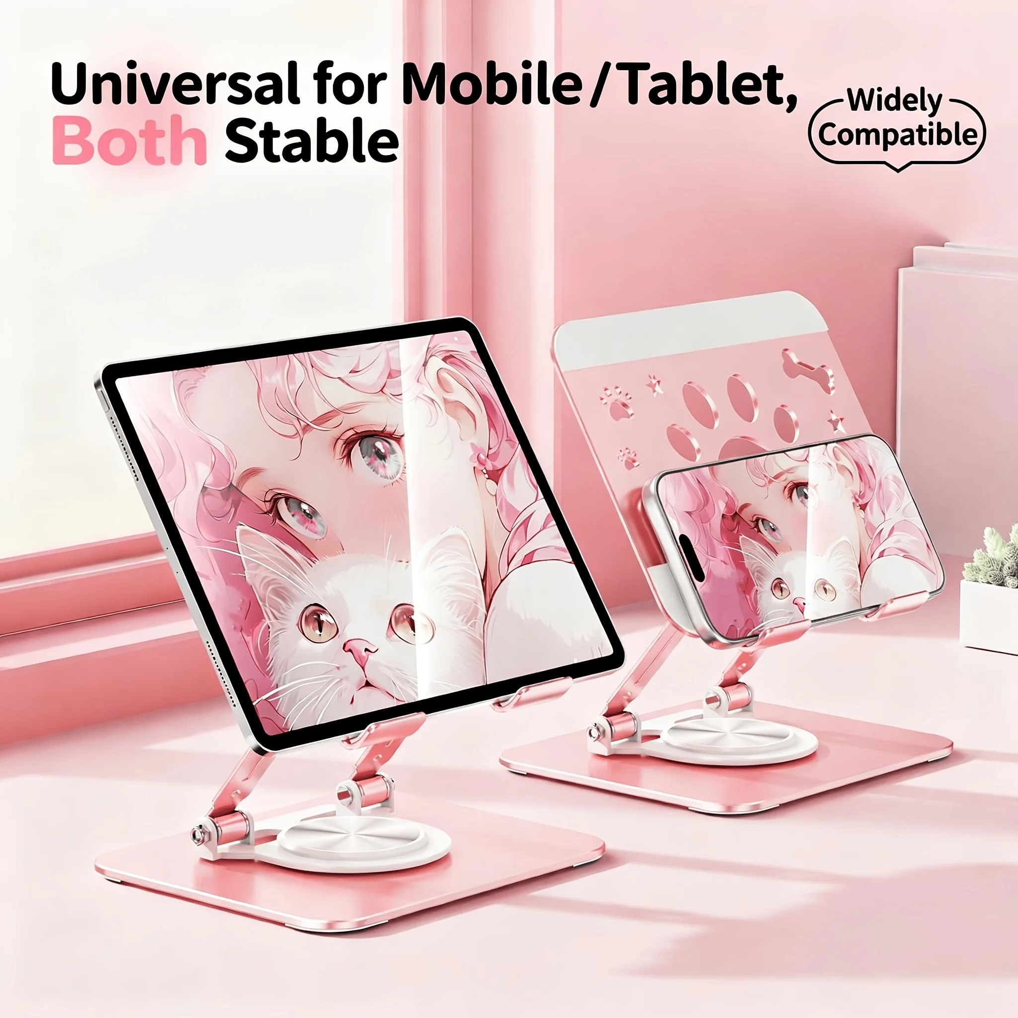 1pc All Metal Cat Paw Tablet Stand Double Base Stable Support Perforated Panel Heat Dissipation Holder Daily Work Study Choice