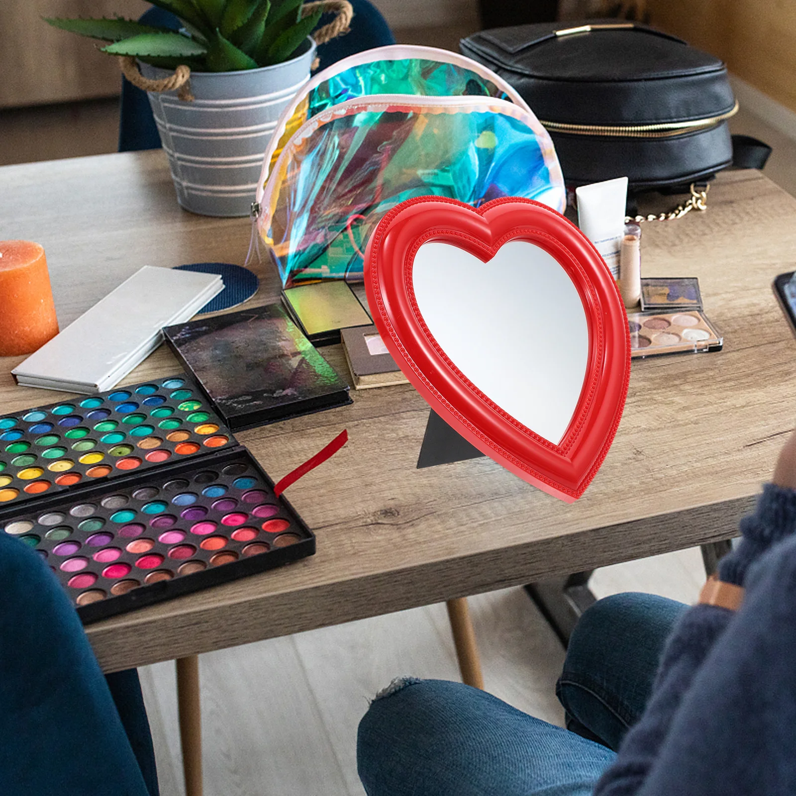 1 個のメイクアップ形状デスクトップ吊り下げ実用的な化粧鏡耐久性のあるクリアな表面女性のためのデスクトップ吊り下げメイクアップ