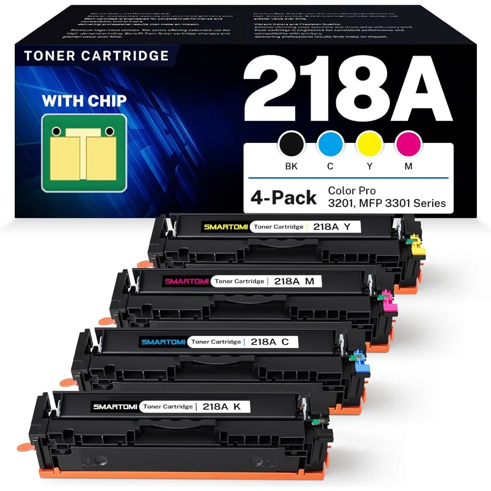 

Комплект из 4 картриджей с тонером, совместимый с HP 218A 218X W2180A Series для Color Pro MFP 3301 3201 3301cdw 3301fdw 3301sdw