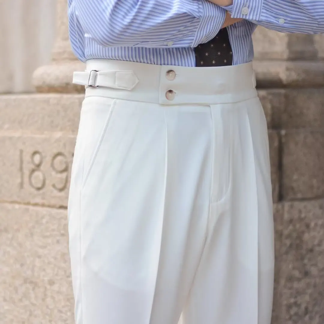 

Retro High Waist Pants Men's Casual Straight Trousers British Business Long Trousers