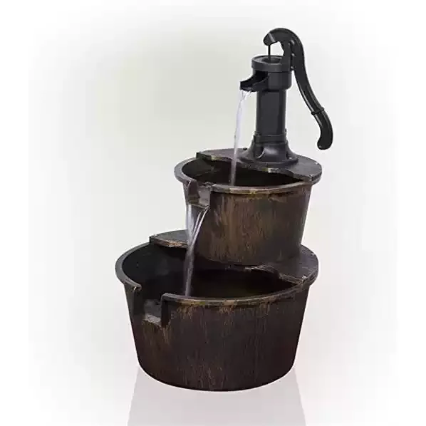 Garden outdoor landscape decoration fountain double-layer plastic imitation wooden barrel