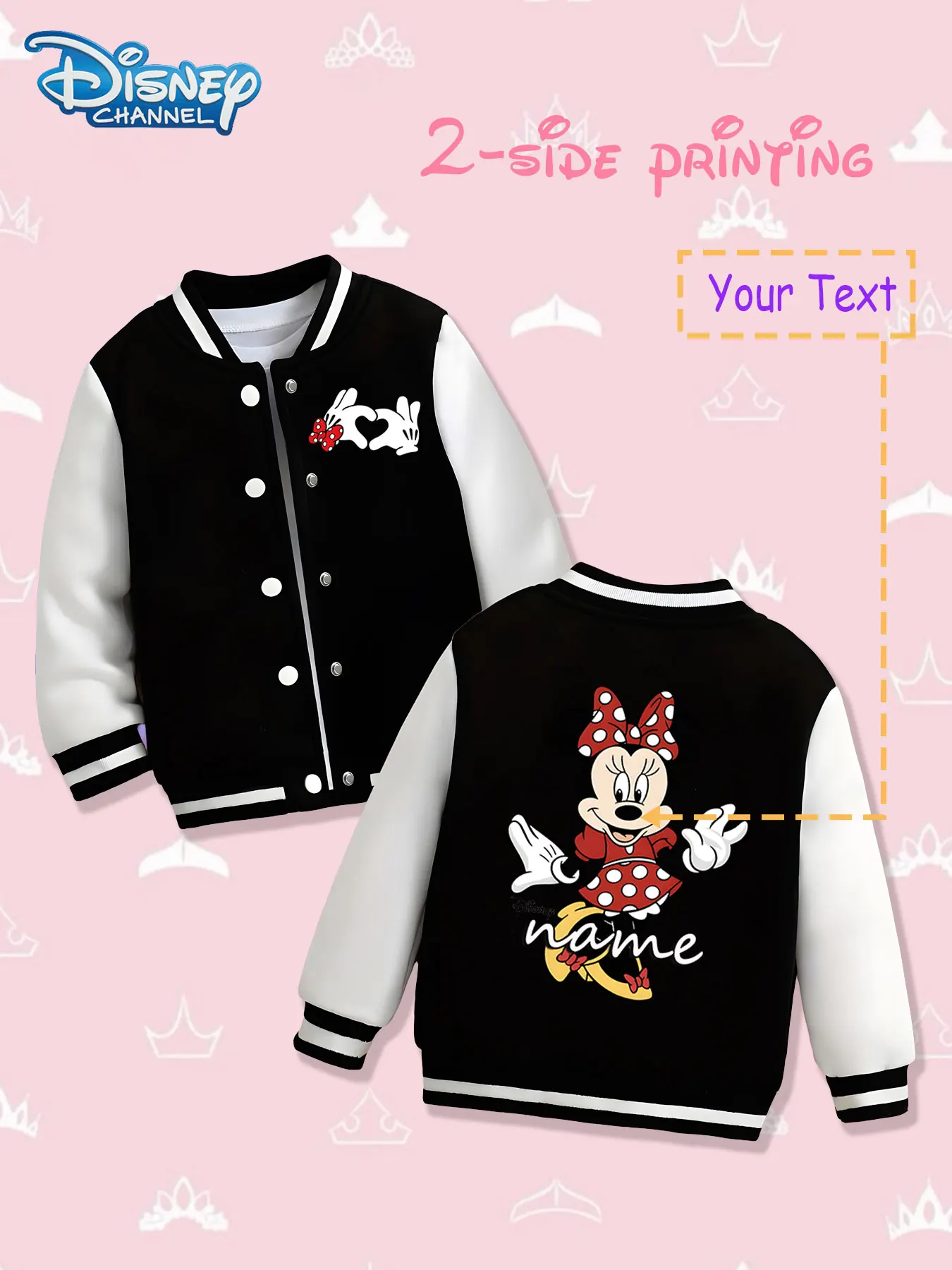 

MINISO Disney Classic Minnie Girls Baseball Jacket - Double-sided cute print, warm and fashionable in autumn and winter, suitabl
