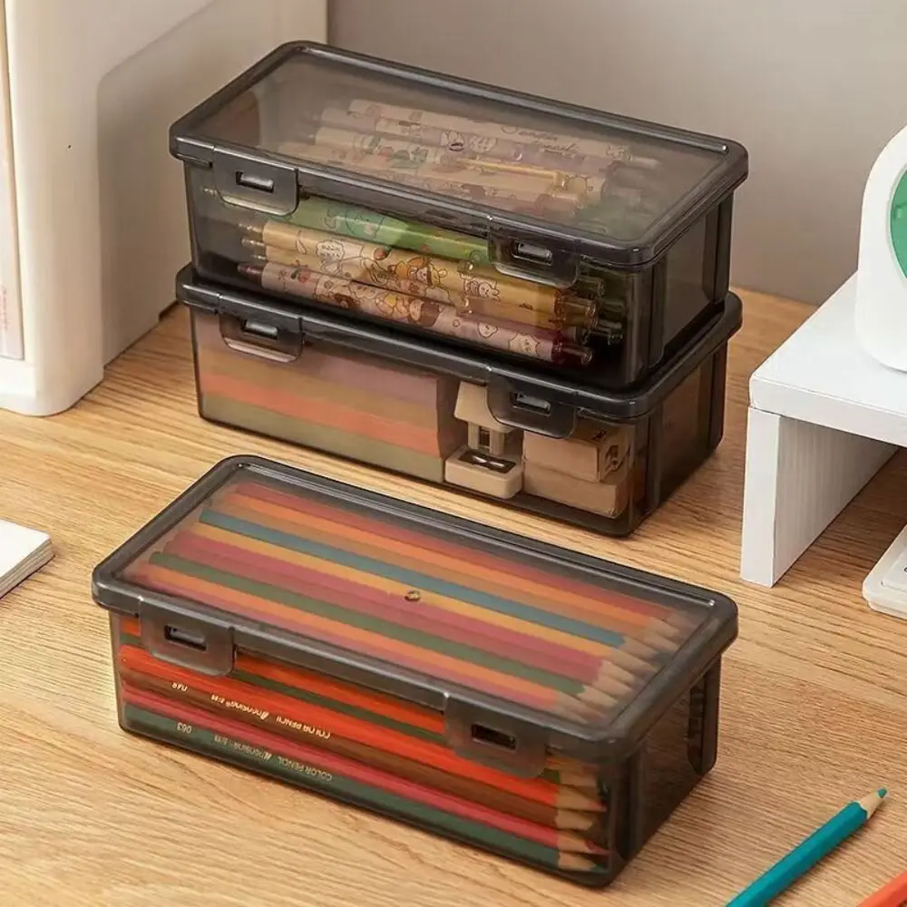 High Quality Plastic Pencil Case Transparent Black Multi-functional Pen Box Stationery Case School Office