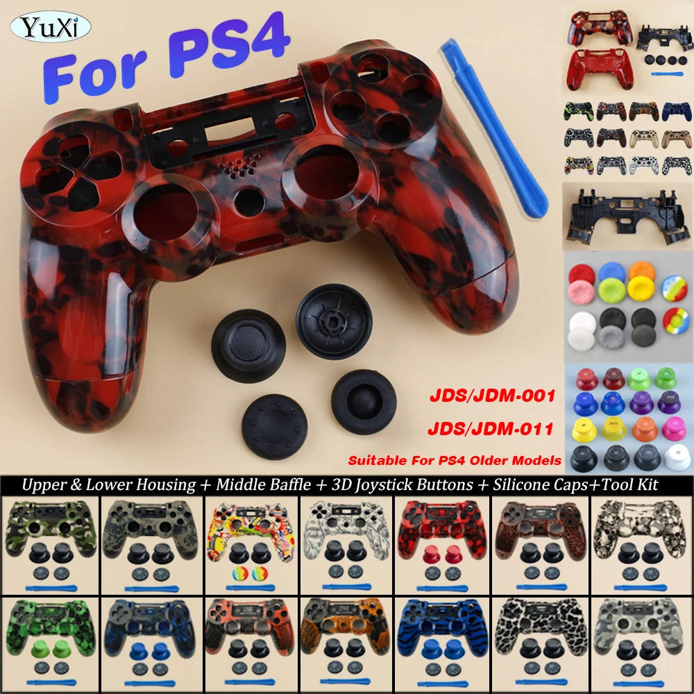 1 Set Housing Shell For PS4 With 3D Joystick Button Silicone Cap For PlayStation 4 JDS/JDM 001 011 Controller Case Cover Kit