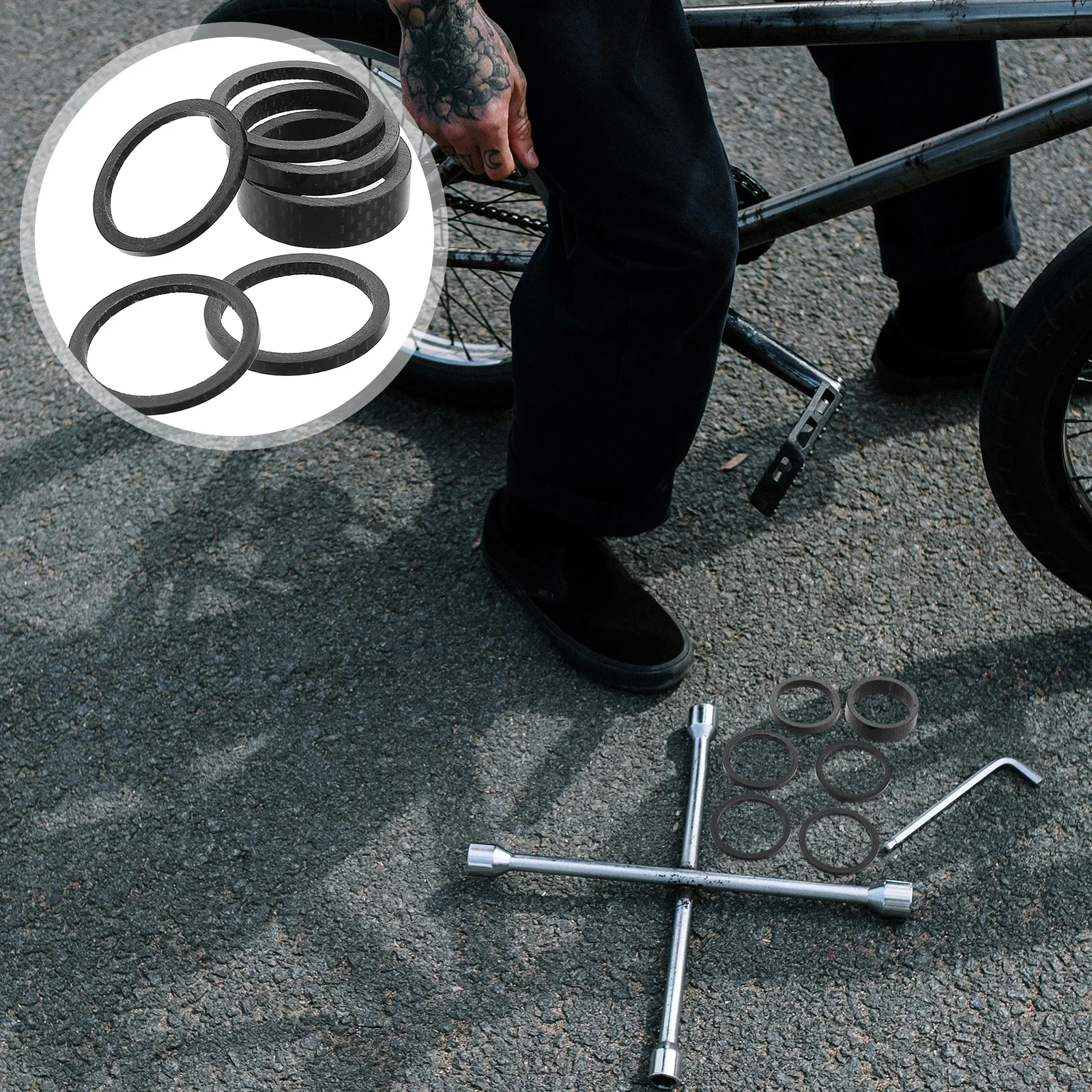 6Pcs Carbon Fiber Headset Spacer for Road Bikes Sturdy Replaceable Washer Spacer Lightweight Cycling Accessory