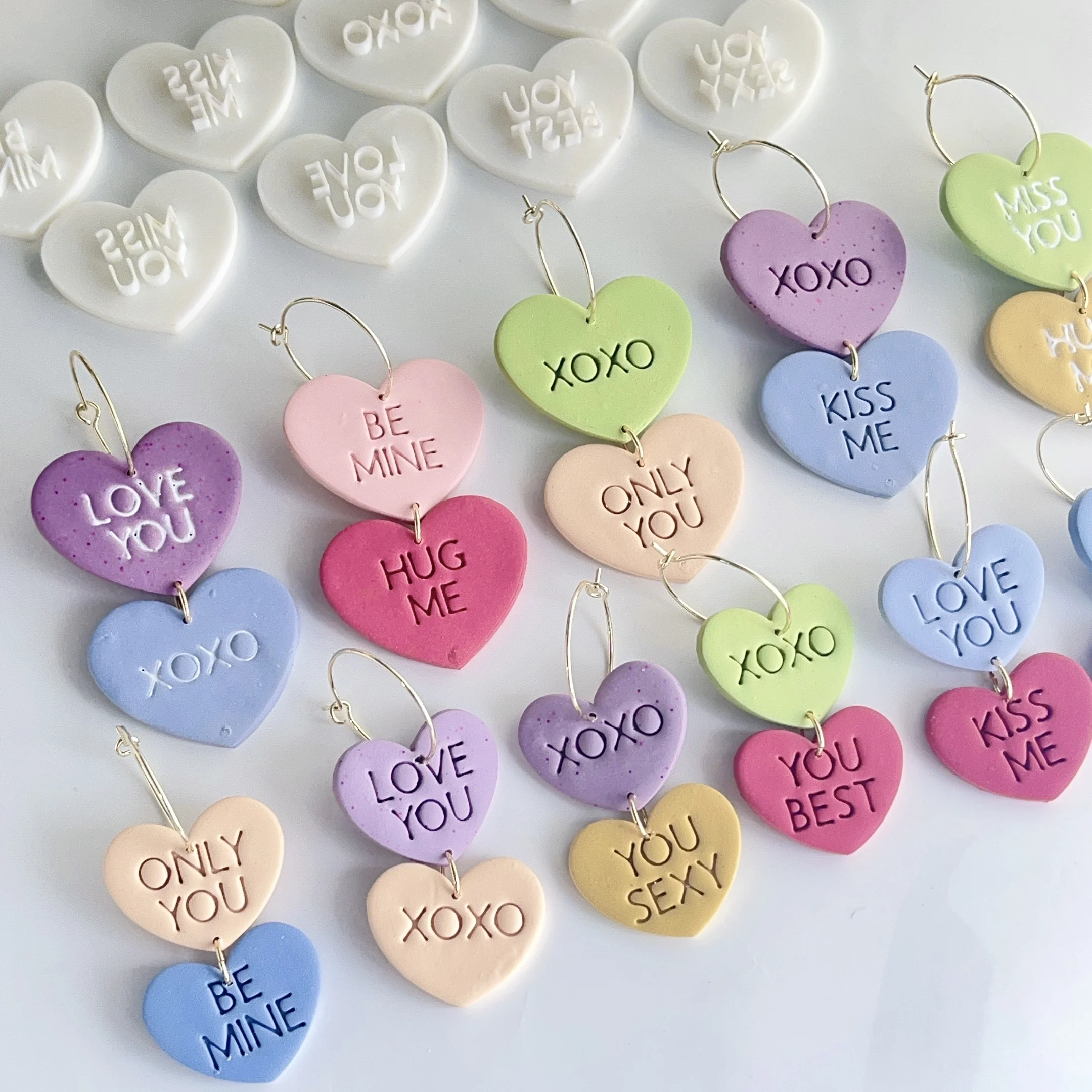 11 piece Valentine's Day shaped polymer clay earring cutter, DIY jewelry making mold with love and care phrases