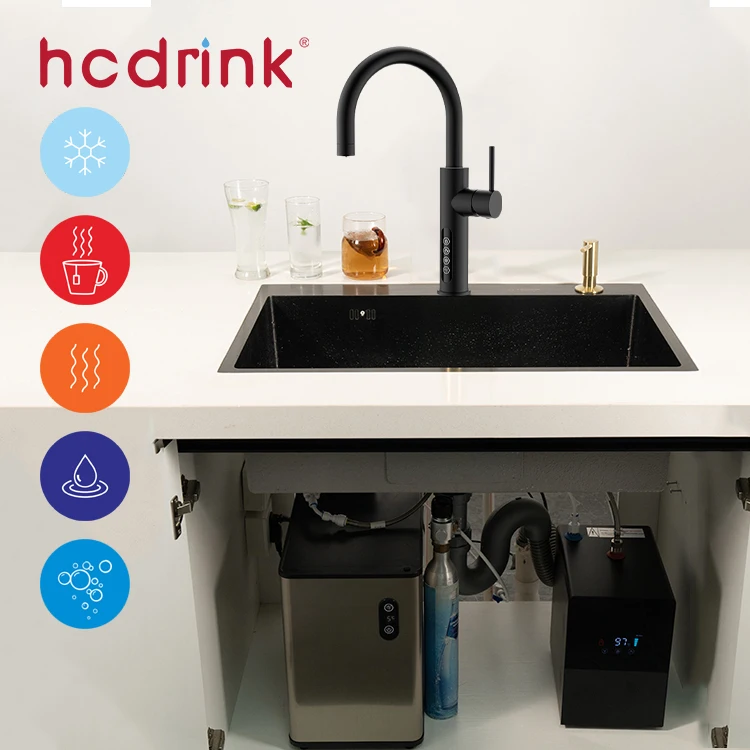 5 in 1 Black Home Electronic Under Sink Drinking Water Filter Cooler Heater Boiling Hot Sparkling Tap Taps Kitchen Faucet