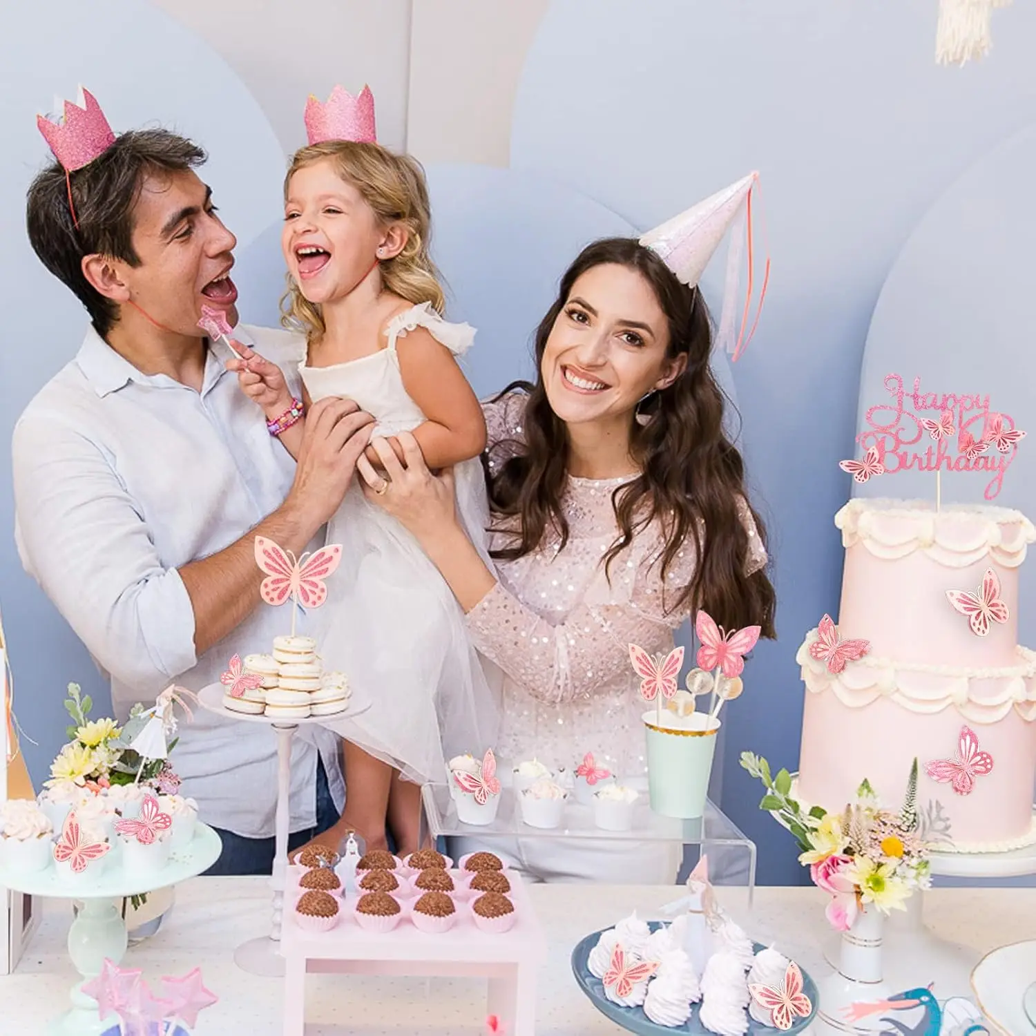 13-teiliger 3D-Schmetterlings-Cupcake-Topper für Mädchen und Frauen, alles Gute zum Geburtstag, Kuchendekorationen, Partydekorationen (Rosa) – Detail 5