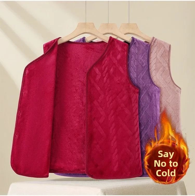 

Утепленный флисовый жилет для осени и зимы, новая верхняя одежда для женщин среднего и старшего возраста, кардиган свободного кроя с воротником-стойкой