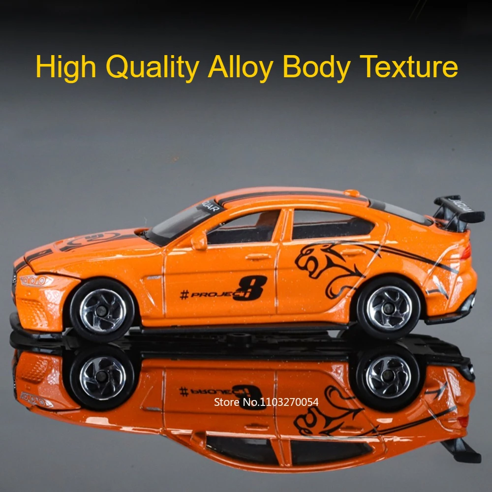 1:64 JAGUAR XE SV Progetto 8 Pressofuso In Lega Auto Giocattoli Modello In Miniatura Ruote Scivolo Avanti Corpo In Metallo Pneumatici In Gomma Regali Per Bambini