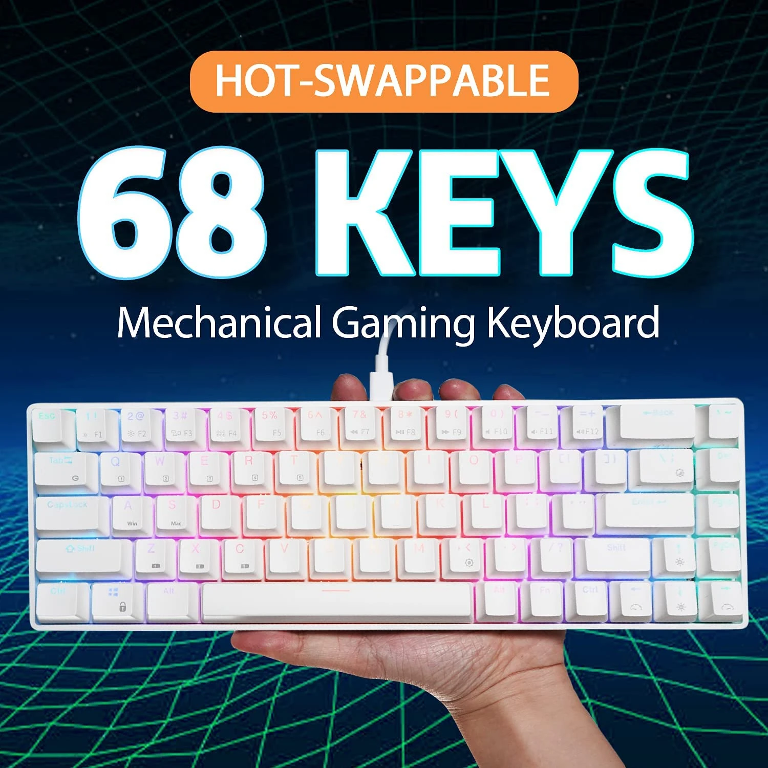 

RK ROYAL KLUDGE RKG68 2.4G Wireless Bluetooth 65% Mechanical Keyboard RGB Backlit 68 Keys Hot Swappable Tri-mode Gaming Keyboard