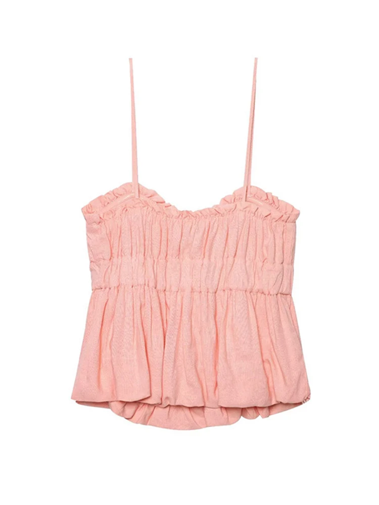 Sexy rendas até babados estilingue colete curto feminino sólido decote em v sem mangas sem costas plissado colheita topos 2025 verão senhora chique regata