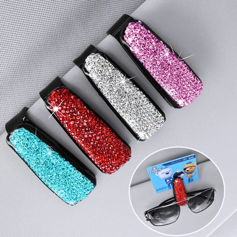 Rhinestone Car Glasses Clip Auto Sun Visor Glasses Sunglasses Bracket Clips Auto Eyewears Clip Card Bill Ticket Organizer Clips