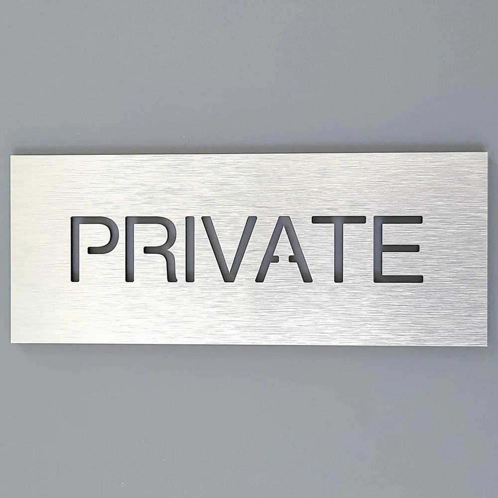 לוח כניסה פרטי מותאם אישית בעיצוב אמנותי 3D, מתכת אלומיניום מבריקה בצבע כסף מבריק, לא נכנס לחדר או לדלת