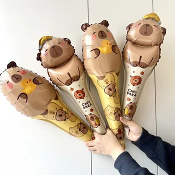 10pcs Cartoon Animal Capybara Balloon Hand stick Foil Balloon Set for Kids Birthday Baby…