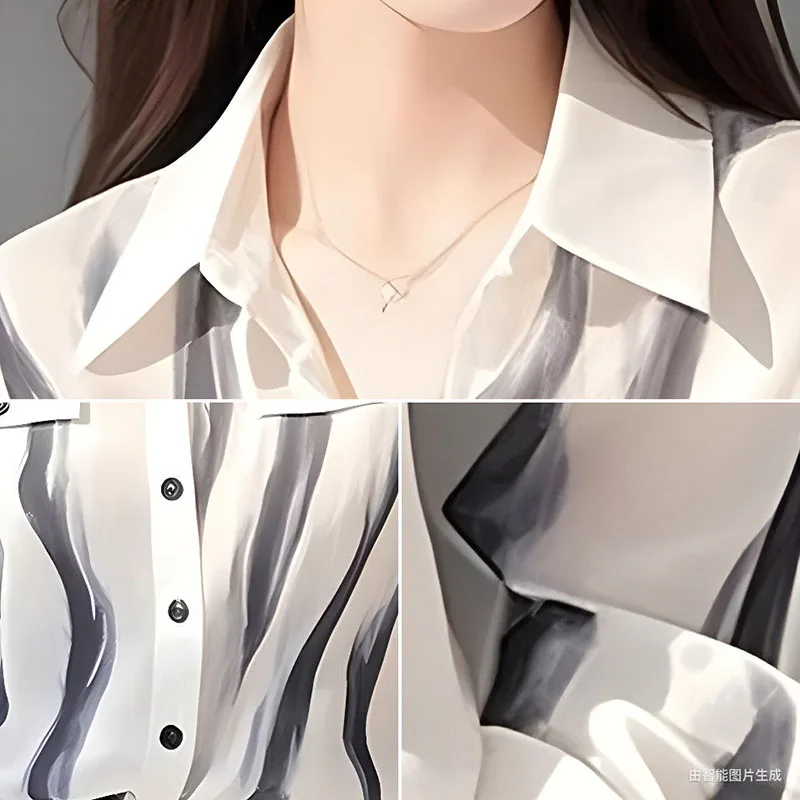 2025New Super Schöne Weiß Gestreiften Hemd Frauen Frühling Sommer Mantel Französisch Nische Chic Weibliche Top Dünne Beiläufige Schöne Bluse Damen