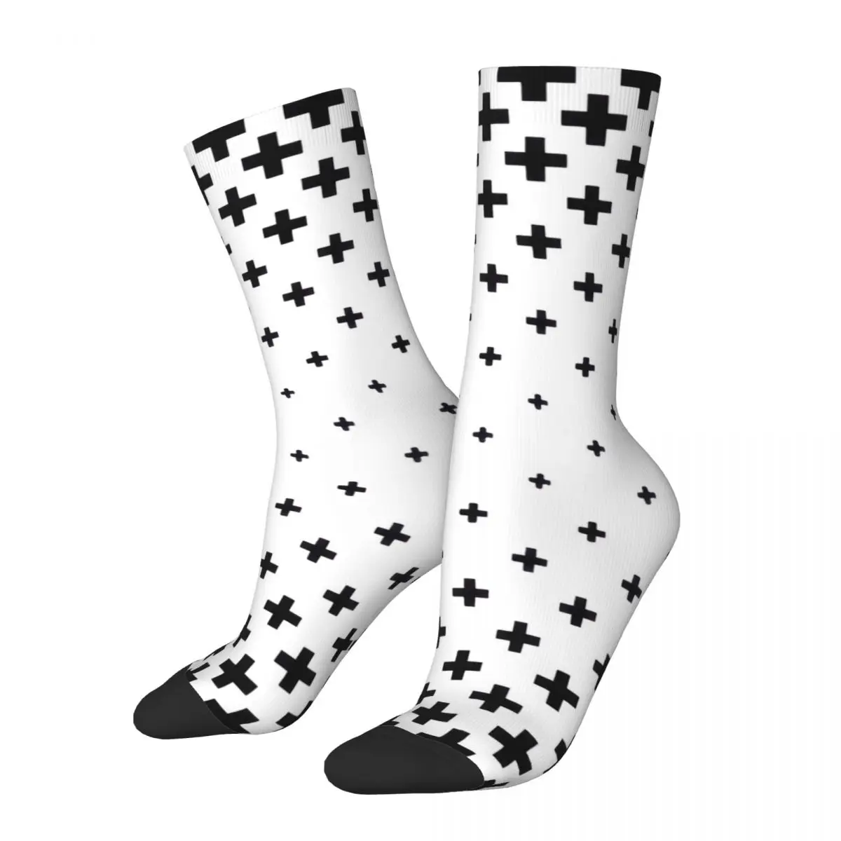 Crazy Sock for Men Black And White Greek Cross Pattern Background Harajuku Cross Crucifixion Pattern Printed Crew Sock Gift