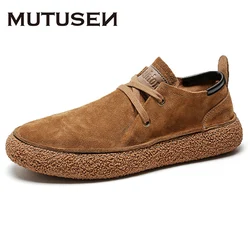 Genuine Leather Business Formal Shoes Cow Suede Soft Men Shoes Men Outdoor Casual Shoes British Style Low Shoes Chunky Sneakers