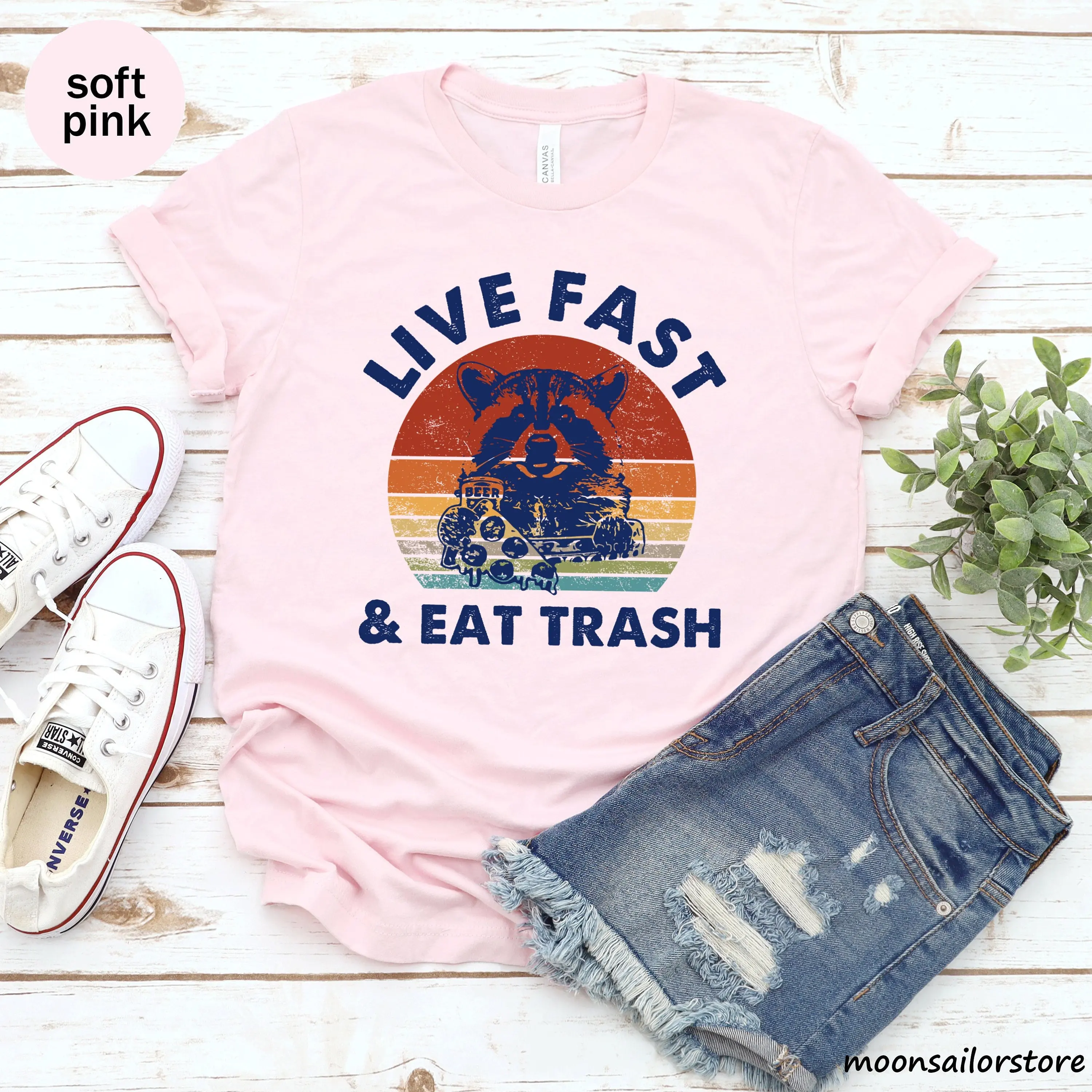 Live Fast Eat Trash T Shirt Racoon Lover Opossum Skunk Marsupial Funny Animal S