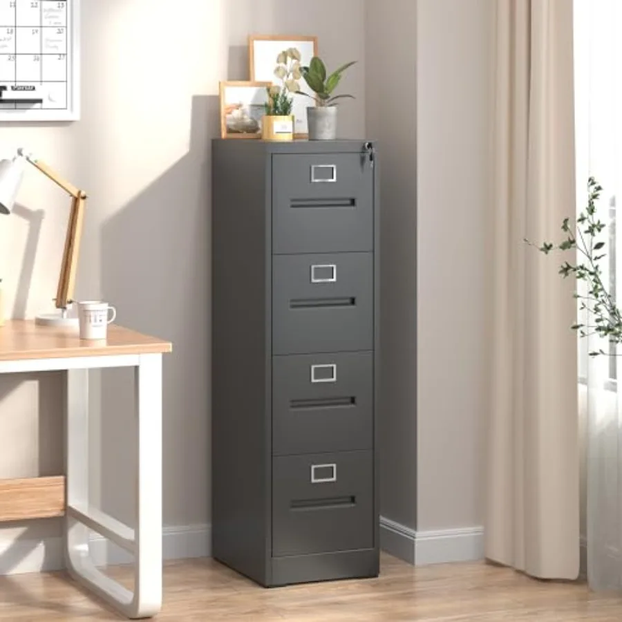 4 Drawer File Cabinet, Vertical File Cabinets with Lock for Home Office, Heavy Duty Office Steel Filing Cabinet for Hanging Let