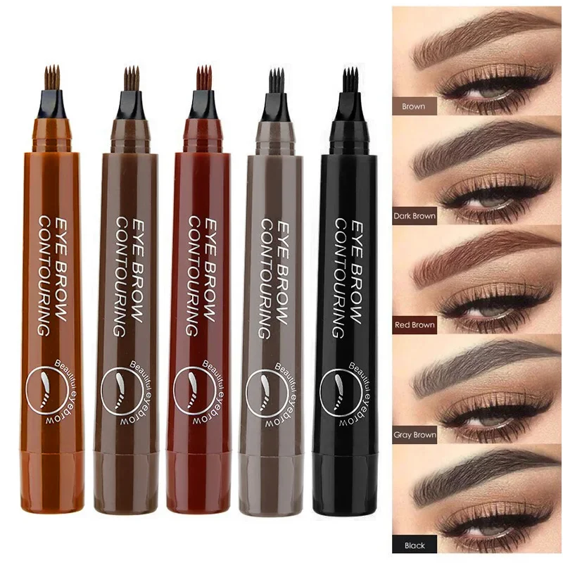 

5 Colors Waterproof 4 Fork Tip Eyebrow Tattoo Pencil Long Lasting Brown Liquid Eyebrow Pen Eye Cosmetics Women Beauty Makeup