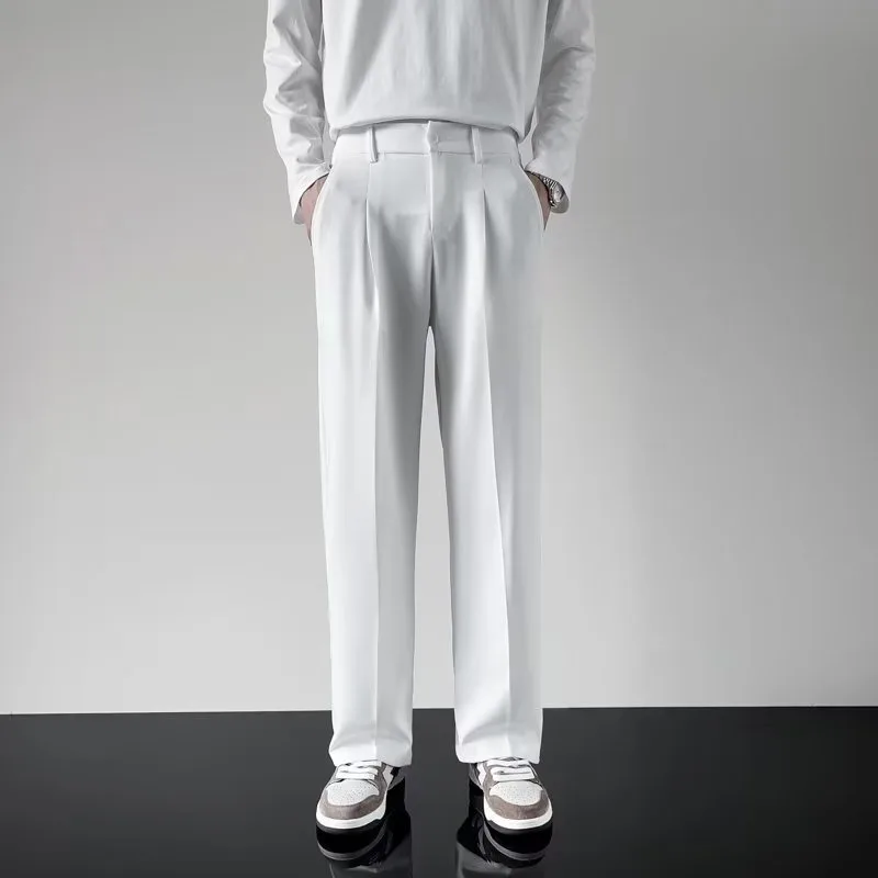 

Мужские модные брюки-палаццо белого цвета, прямого кроя, в пол, для повседневного и делового стиля, осенний тренд, премиум-класс