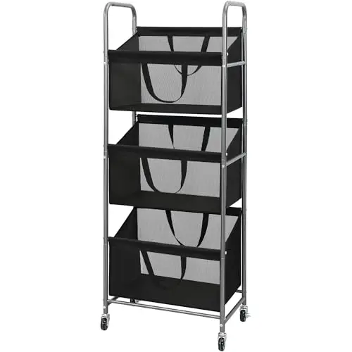 

Вертикальная 3-ярусная корзина для белья STO STO на колесиках со съемными мешками, 120 л, штабелируемая, для сортировки белья, корзина для одежды с W-образной ручкой