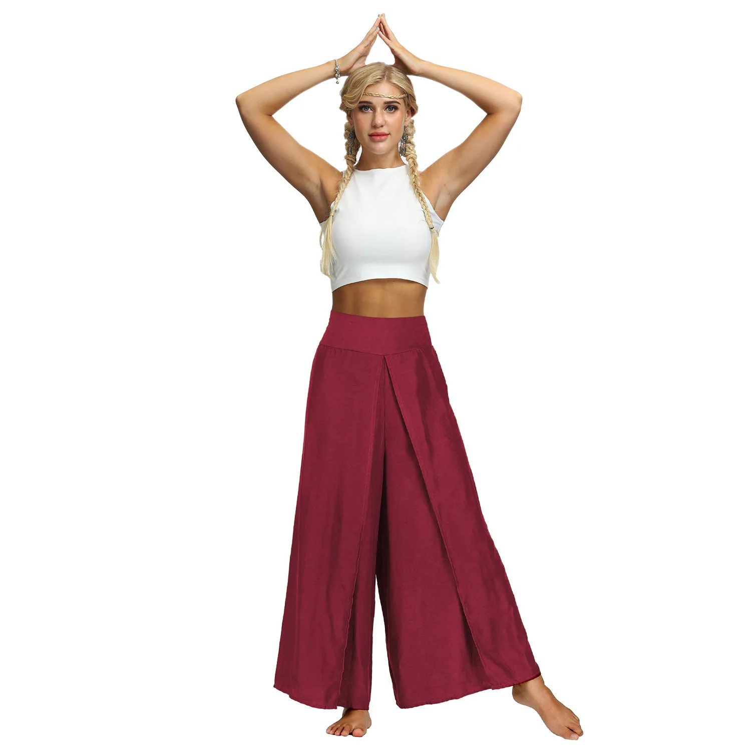 Sommer Feste Tanz Harem Breite Bein Hosen Frauen Casual Lose Split Strand Böhmischen Party Hohe Taille Volle Hosen Plus Größe Kleidung