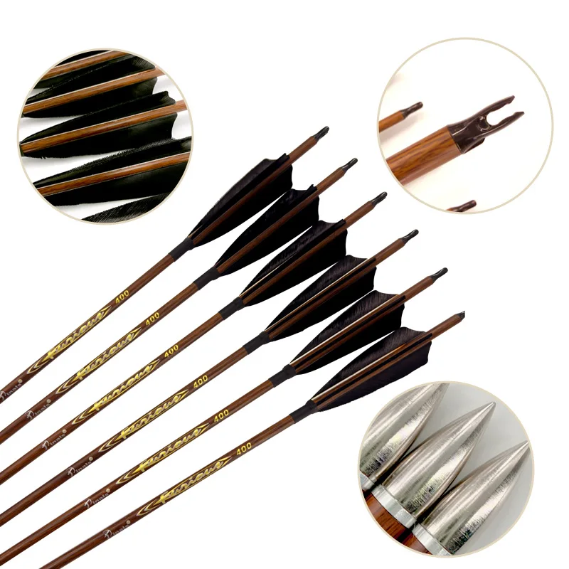 

Archery ID 6.2mm Wood Grain Carbon Hunting Arrows 4 Inch Turkey Feathers 300-600 Spine For Traditional Bow Recurve Bow