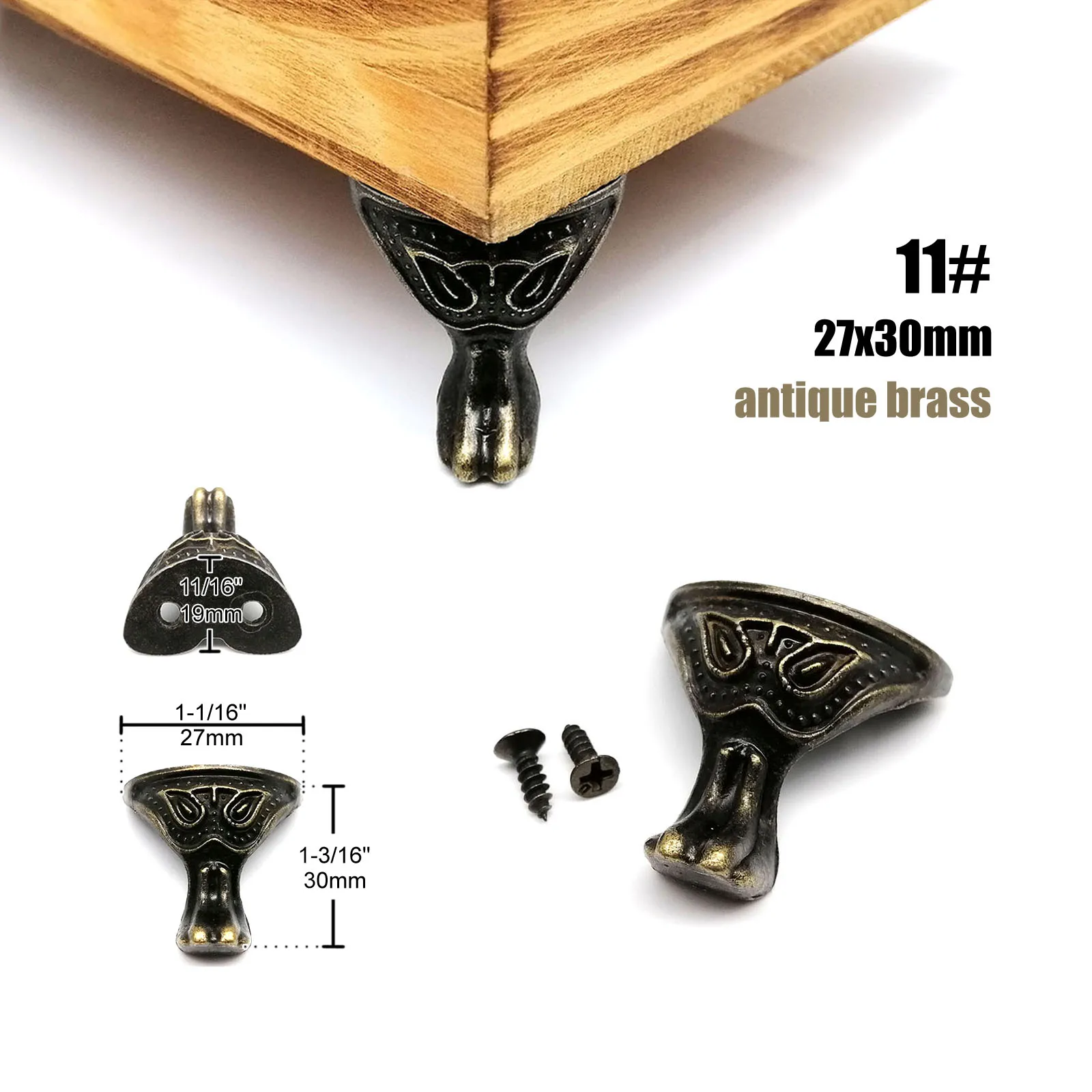 HZYUEGOU 4 Stück Schmuckkisten aus Holz, Geschenkbox, Weinbehälter, dekorative Füße, Eckenschutz, Stützhalterung, Gold, Silber, Bronze – Detail 11