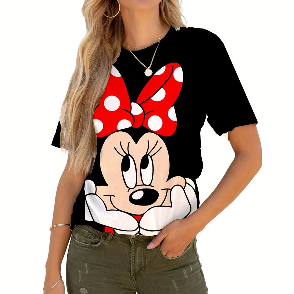 디즈니 여름 여성 캐주얼 티셔츠, 만화 미키 미니 상의, 여성 패션, 반팔 의류, 여성 캐주얼 스트리트웨어