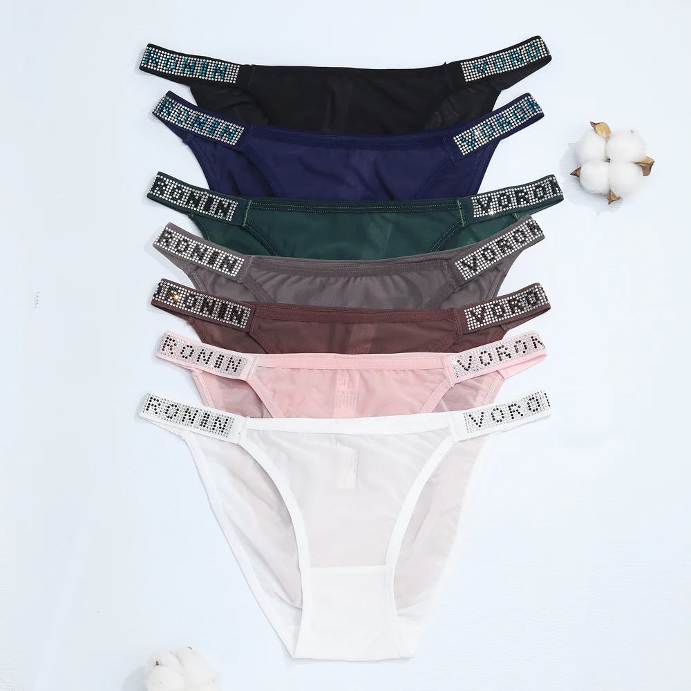 FNIO Women Panties Sexy Thong Sequined Letter Rhinestones Belt G-string Fashion Low-rise Shorts Briefs T-back Bikini Underwear