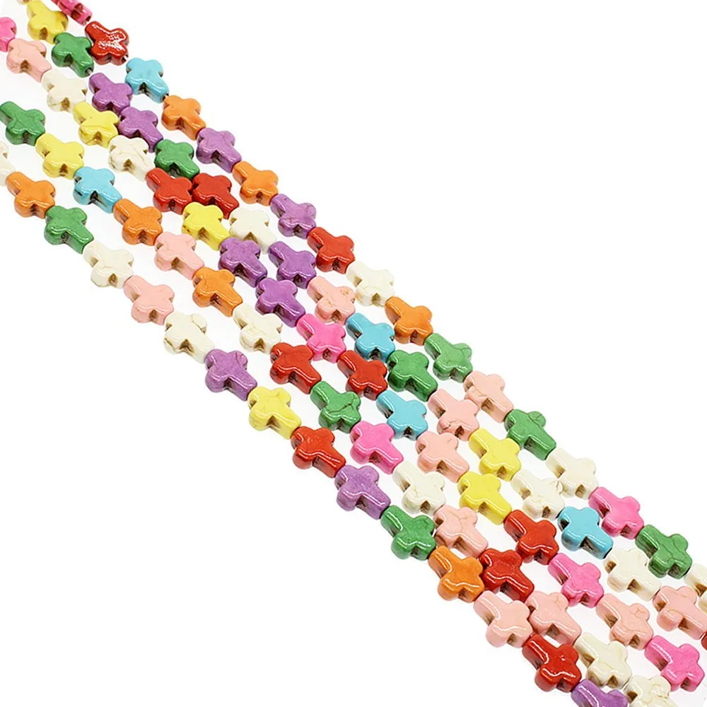 1 Strand 8x10mm Colorful Turquoise Stone Cross Beads For Jewelry Making Loose Spacer Bead DIY Bracelet Necklace Accessories