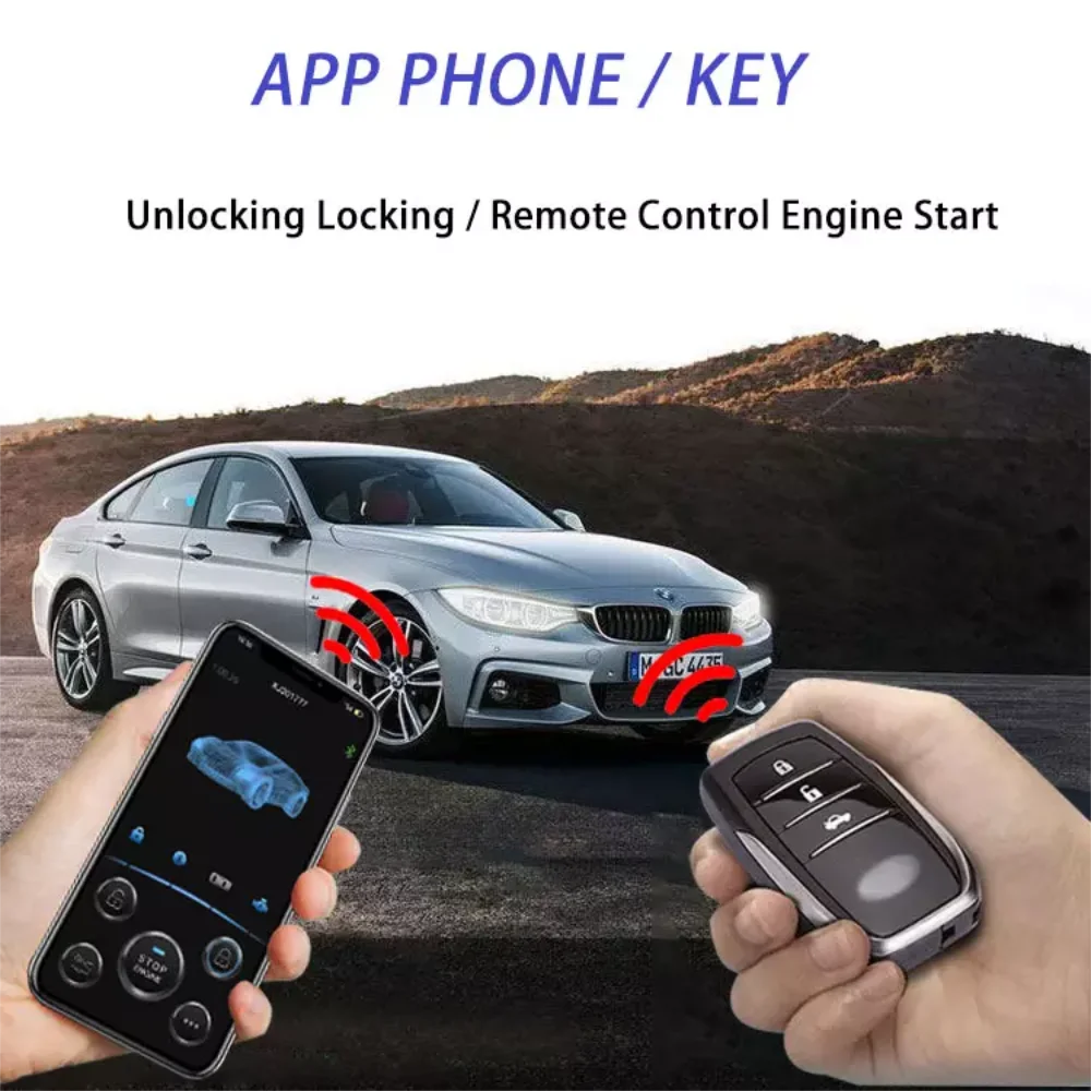 Portable Car Remote Start Stop Kit Bluetooth Mobile Phone APP Control Engine Ignition Open Trunk PKE Keyless Entry Car Alarm