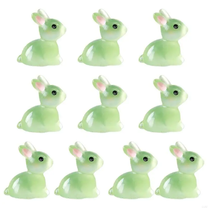 10pc Luminous Resin Easter Bunny Ornament Glowing in Dark Miniature Rabbits Q5WC