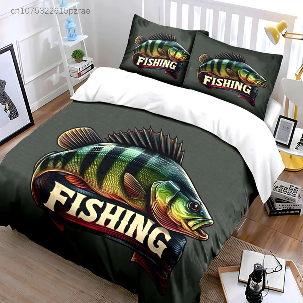 Fishing-Themed Graphic Set Multiple Sizes kid's And adults' Bedroom Exquisite 3PC Bedding set, Gift