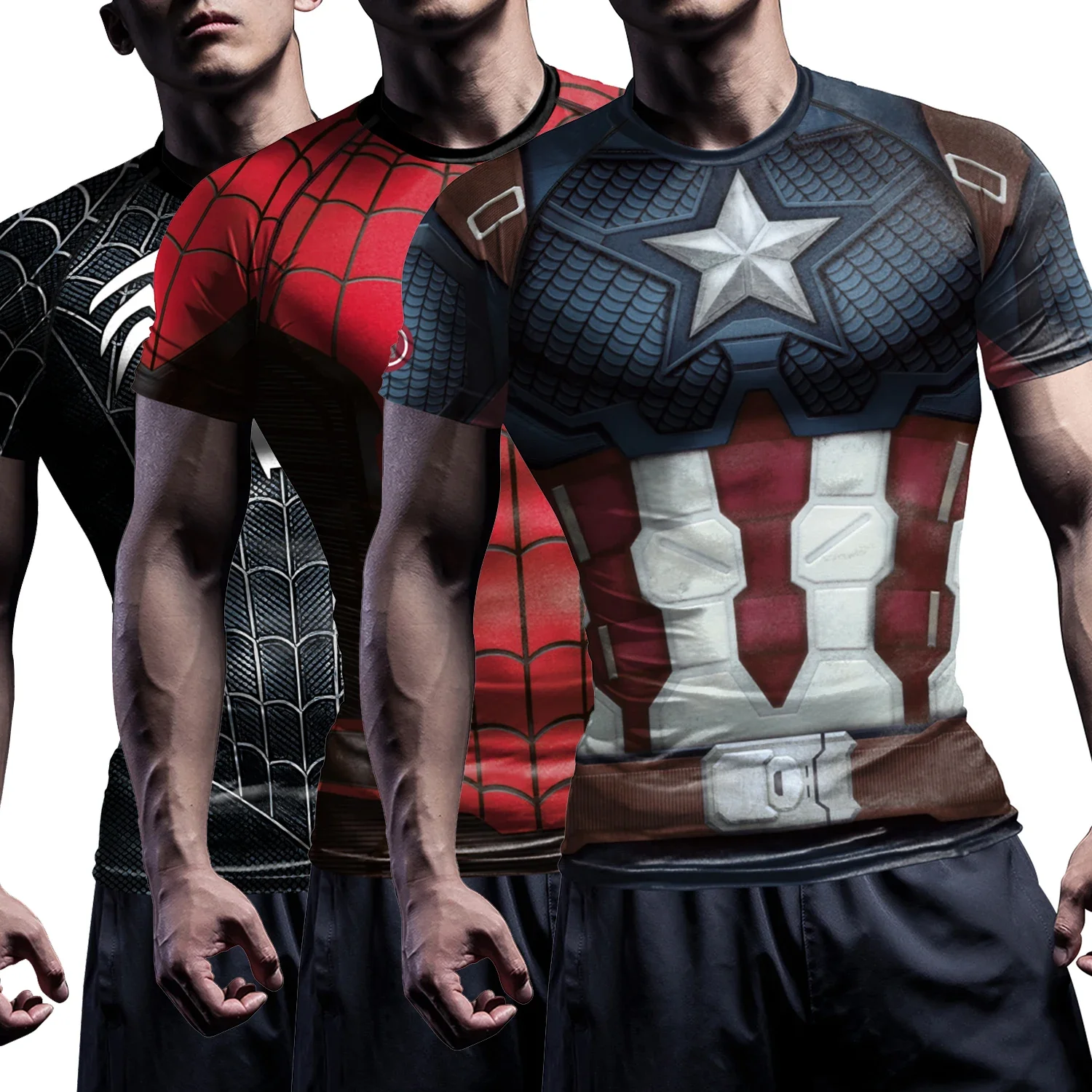 Compression Shirts for Men Short Sleeve Comics Spider Cosplay T-Shirt Superhero Top Elastic Fitness Sportwear Halloween Clothes