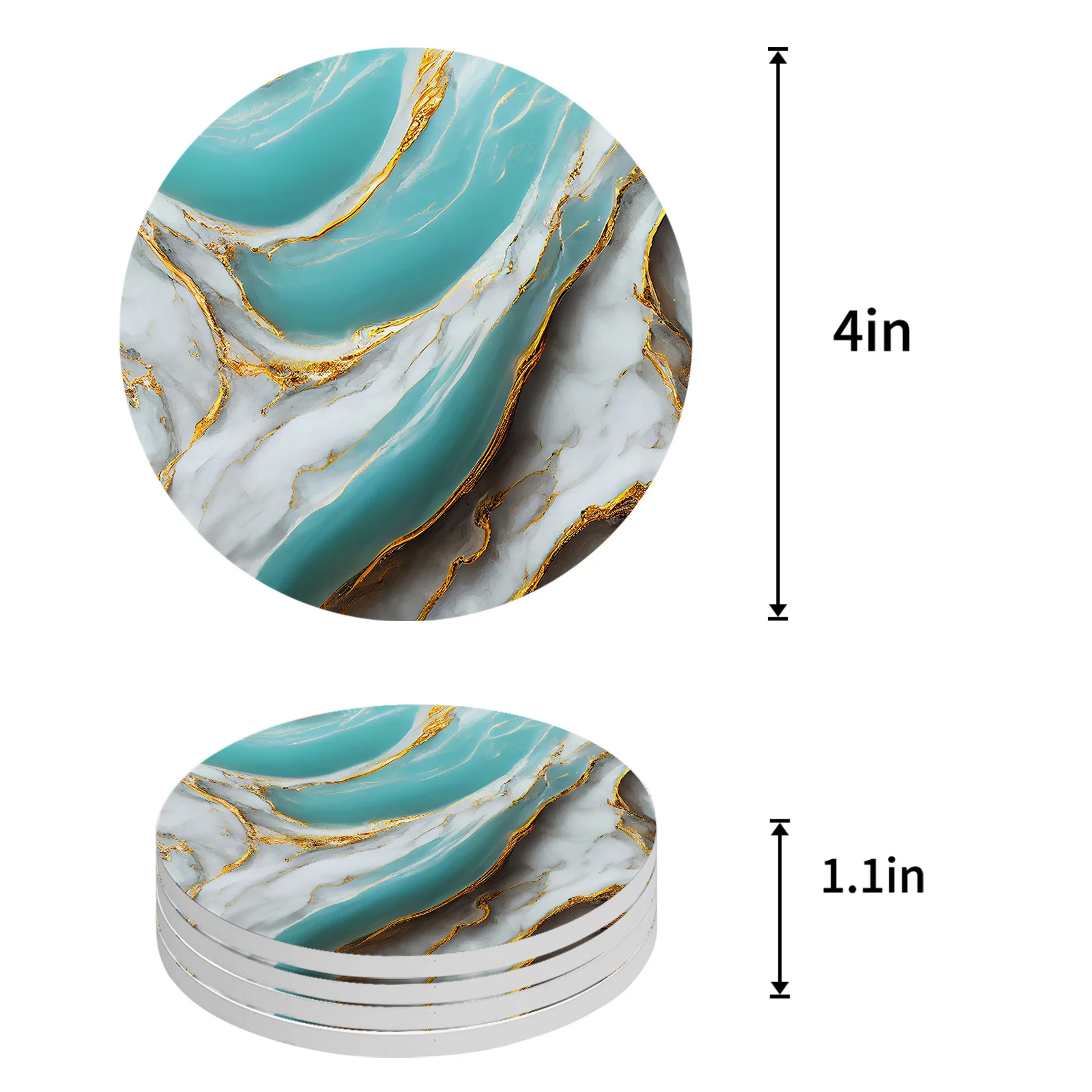 Marble Texture Aqua Coasters Ceramic Set Round Absorbent Drink Coaster Coffee Tea Cup Placemats Table Mat