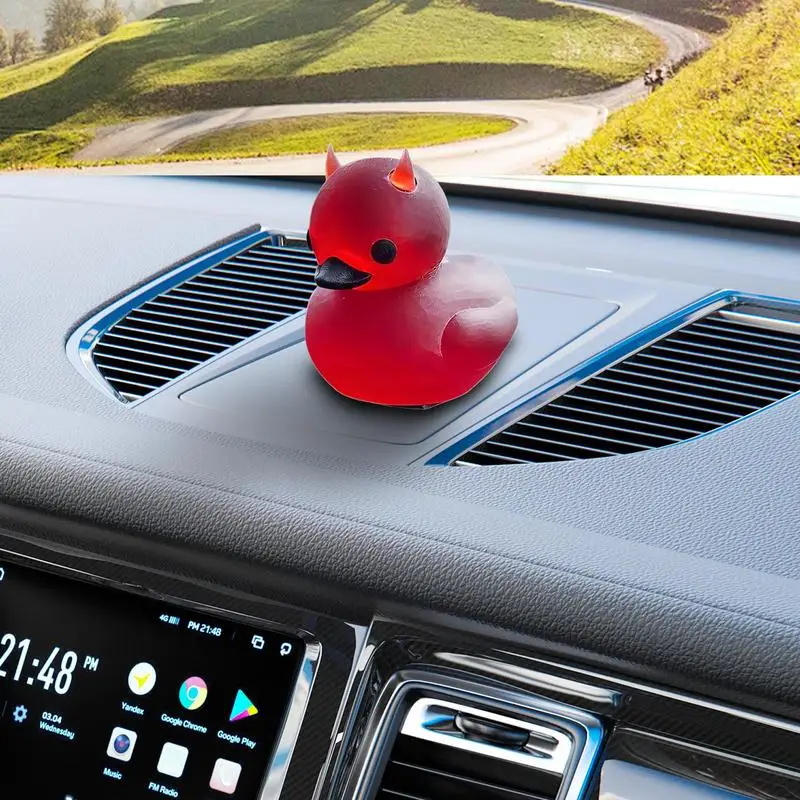 Car Dashboard Decoration Devil Duck Gothic Duck Desktop Decor 3D Printed Devil Ducky Car Dashboard Decorations Gothic Duck