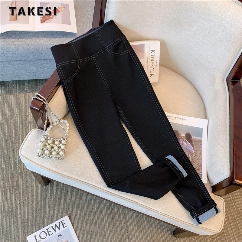 2024 Spring Harajuku Y2K Slim Fit High Waist Pencils Pants Women's Vintage Elastic Waist Sheath Ankle Length Solid ColorTrouser