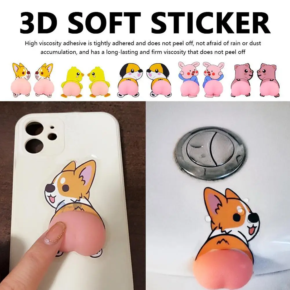 

3D Animal Cartoon Stickers Anti-collision Silicone Pad Butt Stickers Door Rearview Mirror, Wall Protection Phone Decoration