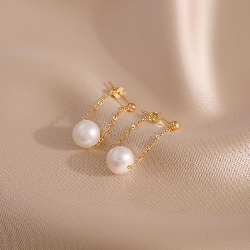 

Lii Ji Real Pearl Stud Chain Earrings 14k Goldfilled No Fade Boho Jewelry Women Wedding Birthday Gift