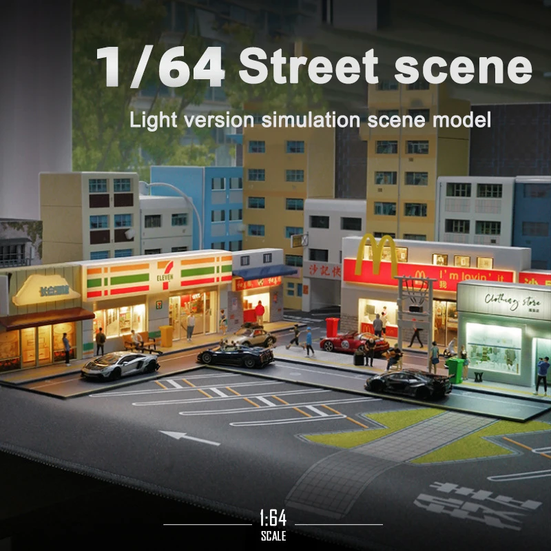 1/64 Convenience Store Model Scene with Light Version Simulation Model Scene Decoration Collect (Excluding dolls and car models)