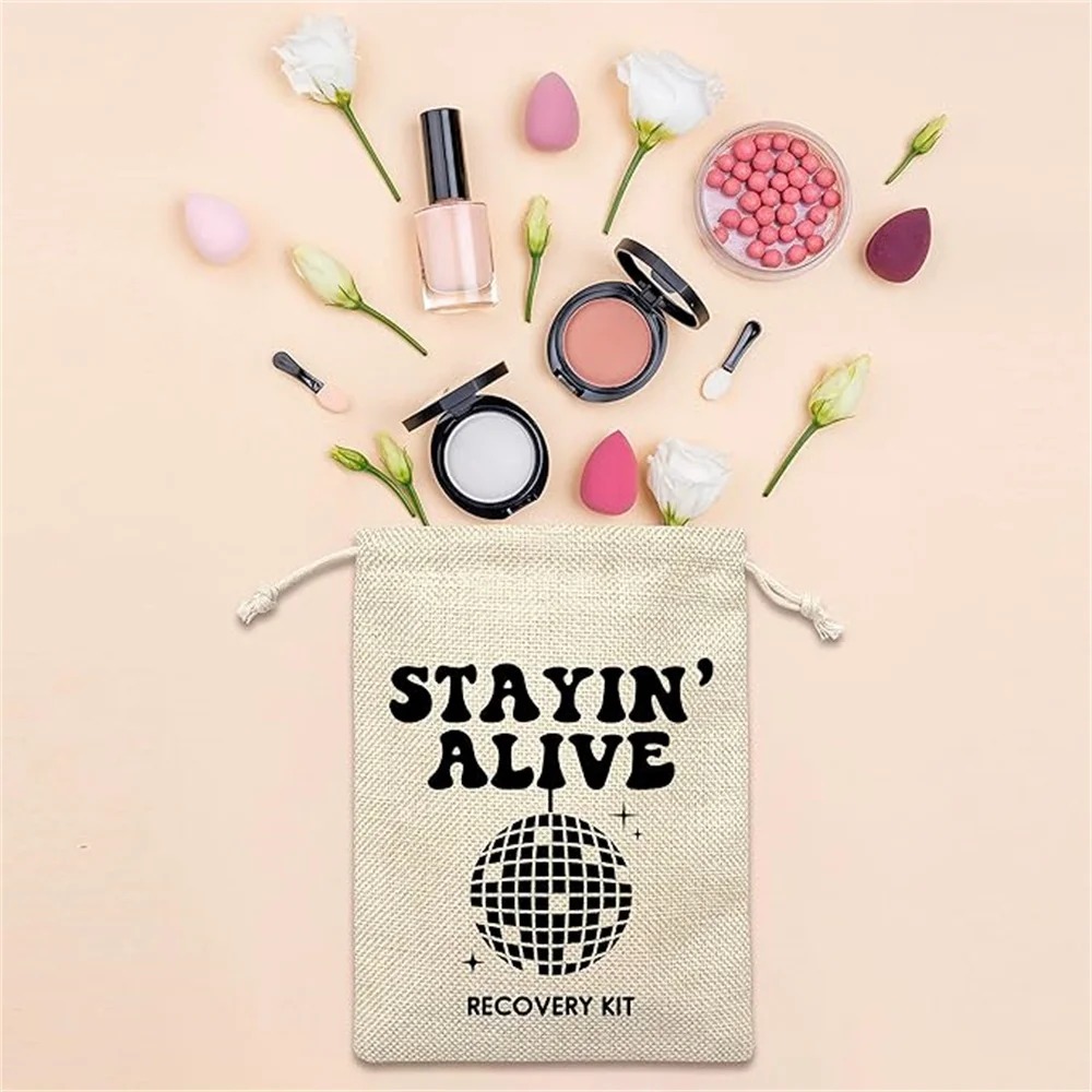

Hangover Kit Bags, Stayin' Alive Disco Themed Survival Recovery Kit Bag With Drawstring, 5 Pcs Wedding Cotton Gift Bags, Bridal